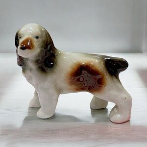 Vtg Porcelain Brown, White & Black Springer Spaniel Puppy Figurine Made In Japan